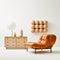 Minimalistic Orange Sofa And Brown Dresser: Danish Design Furniture