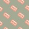 Minimalistic pale seamless cassette pattern. Pink 80s disco ornament on grey background