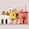 Minimalistic Paper Collage: Average Colonial Architecture Of Rural Vernacular Houses In Jalisco, Mexico