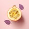 Minimalistic Passion Fruit Installation On Pink Background