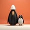 Minimalistic Penguin Pair On Orange Background