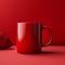 Minimalistic Red Mug Mockup On Scarlet Colored Background