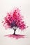 Minimalistic Redbud Tree Watercolor Painting.