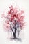 Minimalistic Redbud Tree Watercolor Painting.