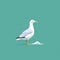 Minimalistic Seagull Illustration On Green Background