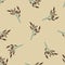 Minimalistic seamless pattern with brown leaves branches print. Doodle botanic design with random print