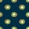 Minimalistic seamless pattern with green kiwi silhouettes. Simple fruit ornament on navy blue background