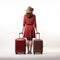 Minimalistic Serenity: Karen With Suitcase In Red And Brown