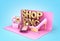Minimalistic shoping background shopping podium 3d render on blue gradient background