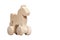 Minimalistic small wooden horse figure design on wheels, concept of trojan horse and mischief or simple childs toy isolated