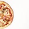 Minimalistic style. Flat lay photograph of tasty italian pizza