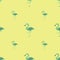 Minimalistic style seamless doodle pattern with green colored flamingo abstract shapes. Yellow background