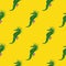 Minimalistic style seamless pattern with doodle green seahorse ornament. Bright yellow background