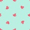 Minimalistic style seamless pattern with doodle pink simple frog silhouettes. Light blue background