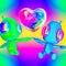 Minimalistic stylized collage art. 3d render Funny aliens love .friendship rainbow concept