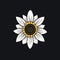 Minimalistic Sunflower Logo In Arctic White On Black Background