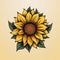 Minimalistic Sunflower Tattoo On Beige Background - Colored Cartoon Style