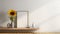 Minimalistic Sunflower On Wooden Shelf: A Zen-inspired Artistic Rendering