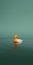 Minimalistic Surrealism: Orange Duck Floating In Soft Green Water