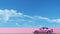 Minimalistic Surrealism: Pink Car On Pink Wall In Blue Sky