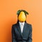 Minimalistic Surrealism: Woman Wearing A Suit With A Pear On Her Head