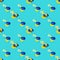 Minimalistic trend seamless Easter pattern with hard shadows, broken eggs on a blue background