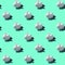 Minimalistic trend seamless Easter pattern with hard shadows, easter white rabbit on a neo mint background