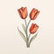Minimalistic Tulip Bouquet Vector Illustration In Dark Orange And Crimson
