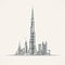 Minimalistic Vector Illustration Of Burj Khalifa And City Buildings