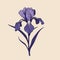 Minimalistic Violet Iris Flower Vector Illustration On Beige Background