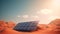 Minimalistic wallpaper. Futuristic solar panels in the desert. Concept for renewable and green energy