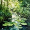 Minimalistic Watercolor Painting Of A Pond In One Color