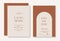 Minimalistic wedding invitation template set with arch for party, greeting card.