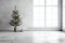 Minimalistic white interior with big window and sleek Christmas tree