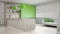 Minimalistic white kitchen with wooden and green details