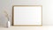 Minimalistic White Table With Golden Empty Frame For Canvas