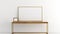 Minimalistic White Wooden Vanity With Golden Frame