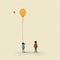 Minimalistic Wire Illustration Of Kids Flying Balloons