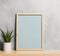 Minimalistic Wooden Blank Picture Frame Mockup. Home Interior Design with Empty Frame and Green Plant. Generative AI