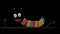 Minimalistic Yarn Painting Of A Happy Caterpillar On Black Background
