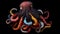 Minimalistic Yarn Painting: Happy Octopus On Black Background