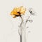 Minimalistic Yellow Poppies: Abstract Stylized Charcoal Art