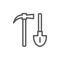 Mining axe with shovel line icon.