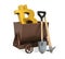 Mining Cart, Pick Axe, Shovel with Bitcoin Symbol Isolated