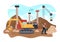 Mining Company Vector Illustration with Heavy Yellow Dumper Trucks for Sand Mine Industrial Process or Transportation