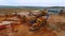 Mining equipment at sand mine territory. Mining conveyor at sand quarry