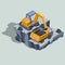 Mining excavator loads coal in a dump truck isometric vector