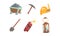 Mining Industrial Tools with Shovel, Pickaxe and Trolley Vector Set