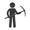 mining man with helmet pick axe figure pictogram