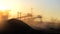 Mining quarry. Crushing plant in granite quarry at sunset dawn Crusher in quarry